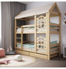 Двухъярусная кровать-домик "Сказка" из массива сосны
