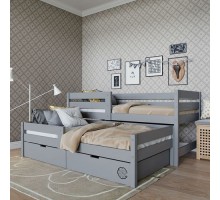 Кровать детская "Софа-2" 160/80 из массива сосны, с ящиками, серого цвета