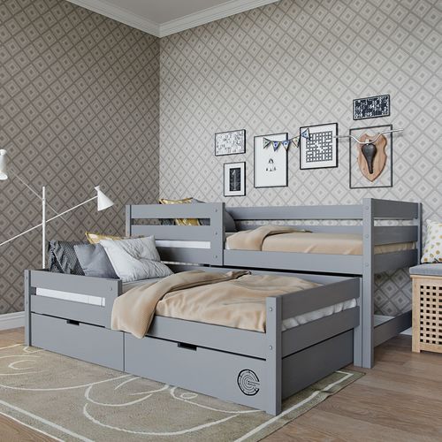 Кровать детская "Софа-2" 160/80 из массива сосны, с ящиками, серого цвета
