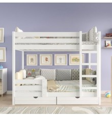 Двухъярусная кровать "Высокий борт" спальные места 190/80, с ящиками для хранения, цвет белый